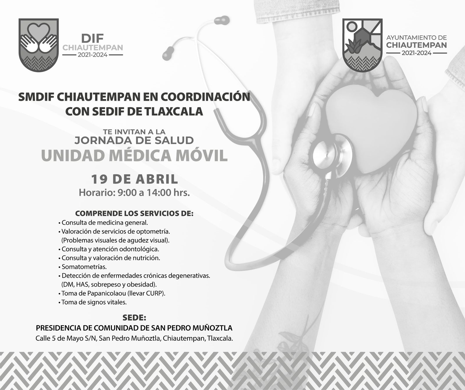Ayuntamiento de Chiautempan y SMDIF invitan a la jornada de salud en San Pedro Muñoztla